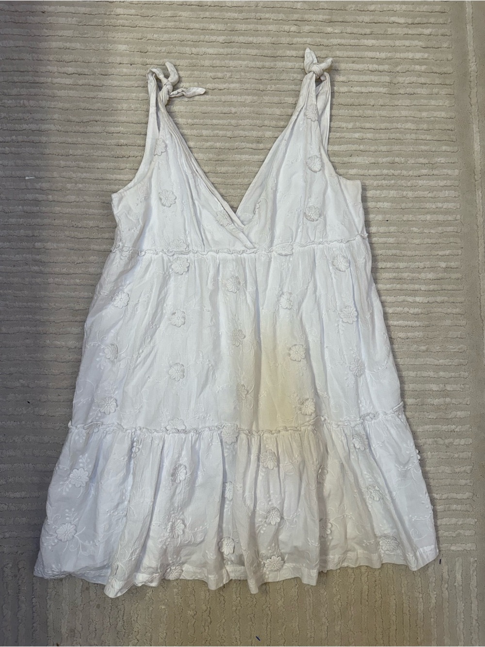 LOFT Beach White Embroidered Tie Strap Dress Medium